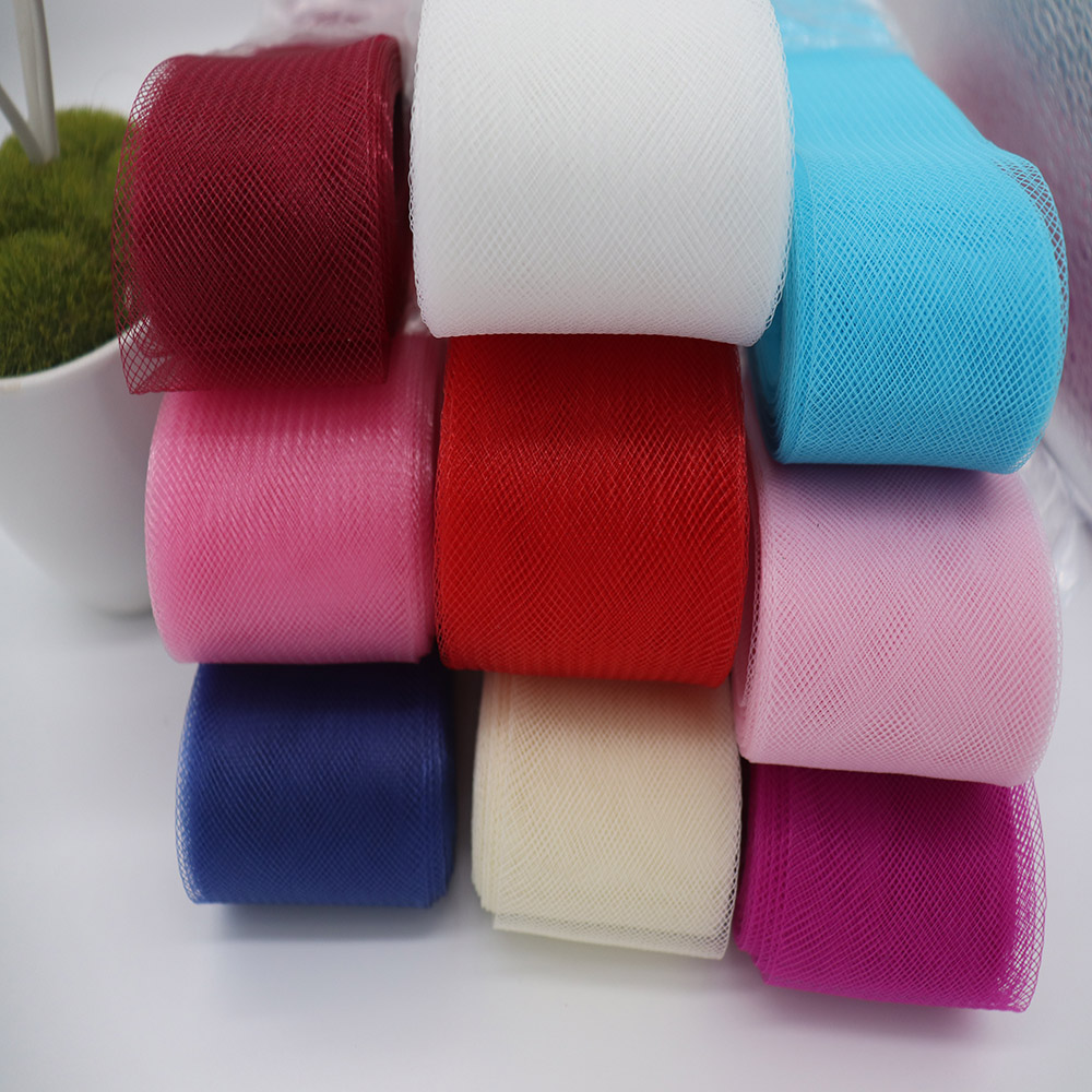 Sewing Fabric - ริบบิ้นตาข่ายโพลีเอสเตอร์เนื้อนุ่มแบบเรียบพร้อมผ้าครินอลีนถักลายและผ้าขนม้า สำหรับหมวก/งานฝีมือ/อุปกรณ์ตัดเย็บชุดแต่งงาน