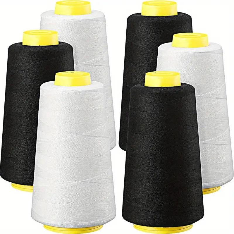 Serger Thread Cone - ด้ายโอเวอร์ล็อกสีดำ 3 ม้วน + สีขาว 3