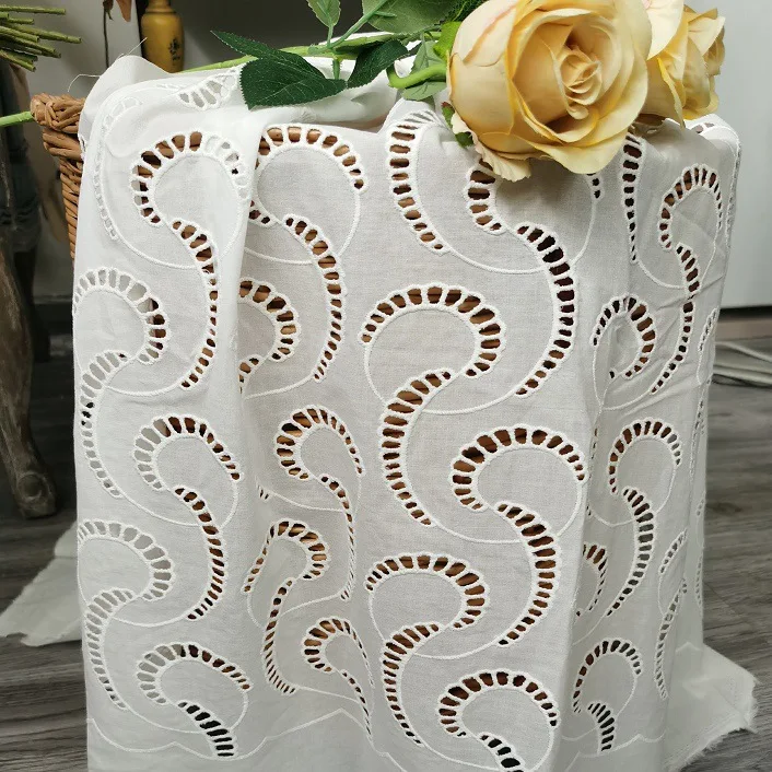 Sewing Eyelet Fabric - ผ้าฝ้ายปักลายฉลุ 100%, ผ้าปักลายตาไก่ที่ชายกระโปรง, ผ้าปักลายแกะสลัก, ผ้าสำหรับงานเย็บ DIY