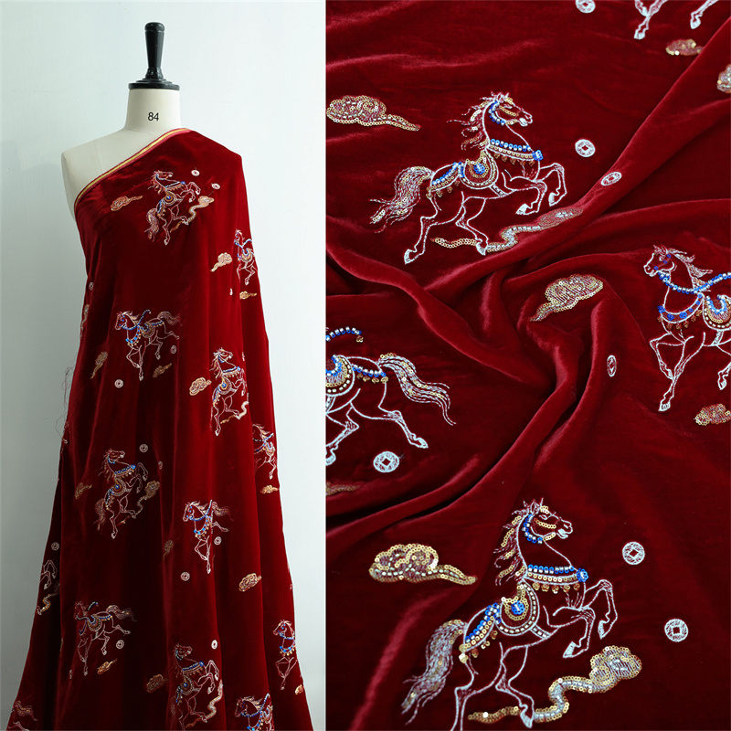 Sewing Velvet Fabric - เสื้อกั๊กผ้าซาตินปักลูกปัดไหมกำมะหยี่หนาสำหรับฤดูใบไม้ร่วง/ฤดูหนาว ผ้าไหมสำหรับนักออกแบบแฟชั่น กว้าง 135 ซม. วัสดุสำหรับงานเย็บปักถักร้อย
