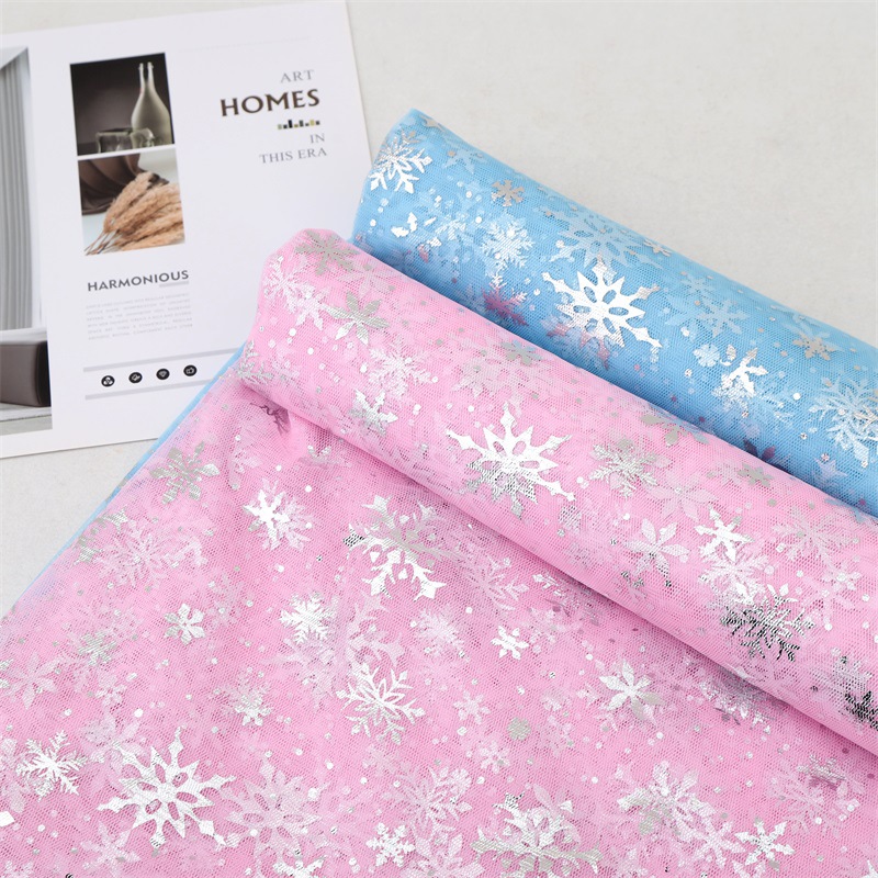 Textile And Sewing Supply - 150 ซม.* 1 หลา/pc Snowflake พิมพ์ผ้าพันคอโพลีเอสเตอร์ตาข่ายผ้า