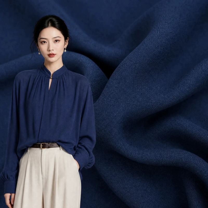 Sewing Fabric - ผ้าซาตินลินินเนื้อดีสีน้ำเงินเข้ม ผ้าเนื้อนุ่มพลิ้วสวย เหมาะสำหรับเสื้อ สูท กางเกง ชุดเดรส