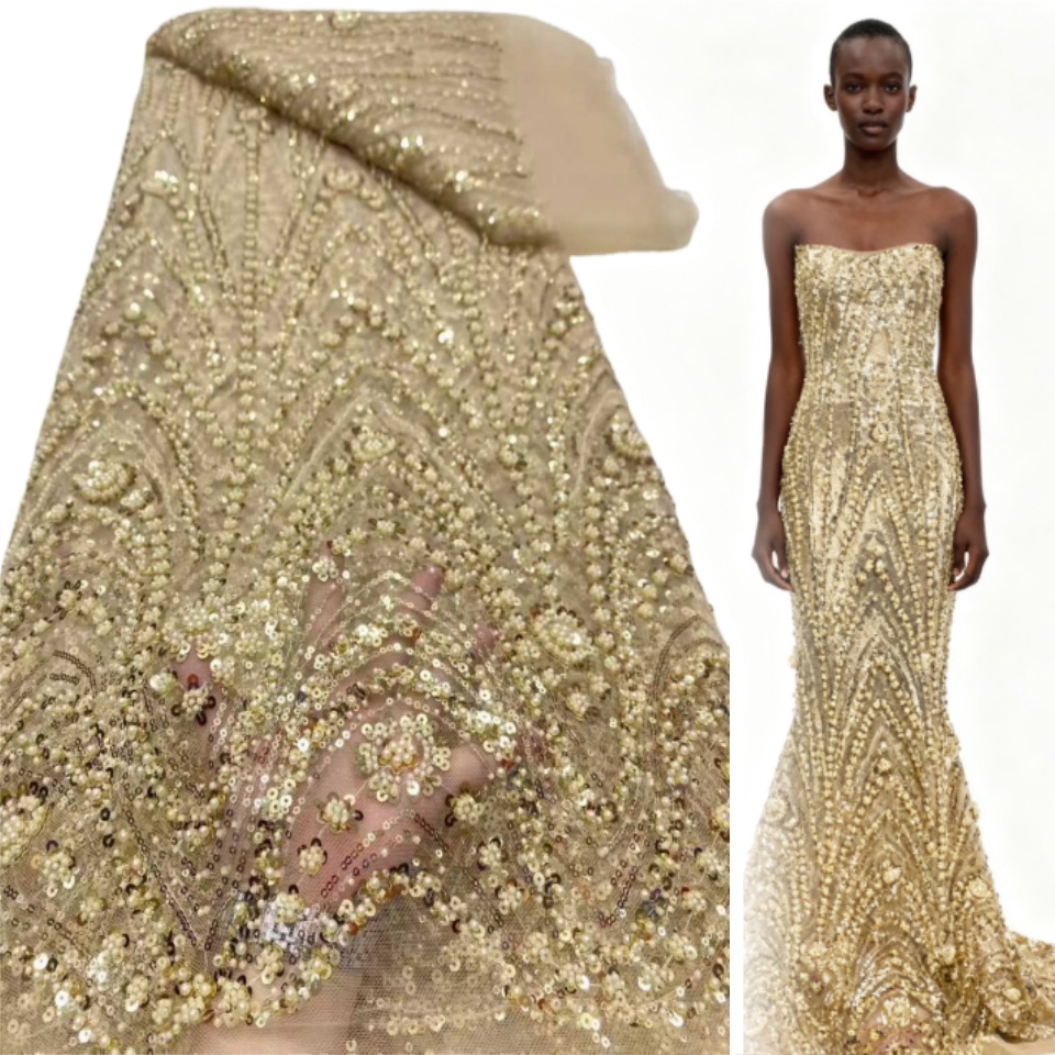 Sewing Net - ผ้าลูกไม้ทูลล์ปักเลื่อมคุณภาพสูงจากไนจีเรีย แอฟริกา ปี 2026 สำหรับชุดราตรี ประดับด้วยลูกปัด