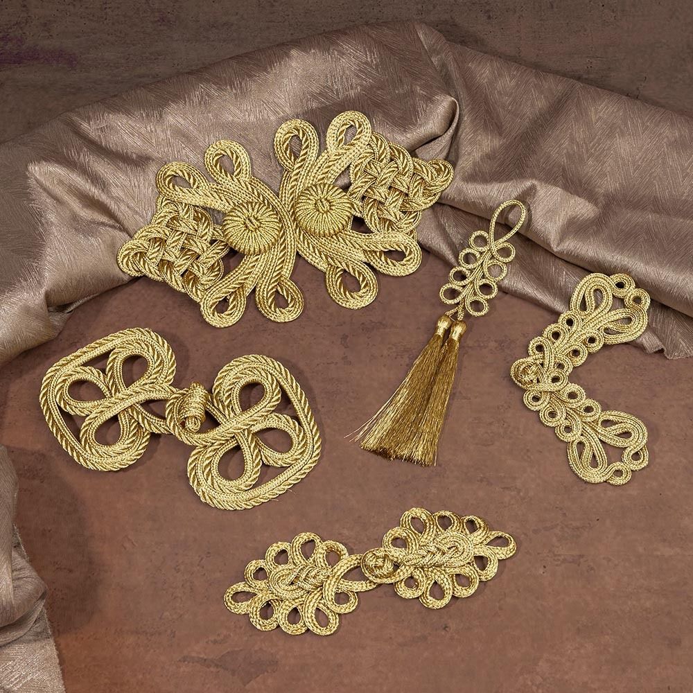Button Hole Cutter - กระดุมรูปกบจีนสีทอง ตัวล็อคแบบผูกปม กระดุมปมจีน DIY สำหรับเย็บปักถักร้อย งานฝีมือประดับด้วยลูกไม้สีทอง
