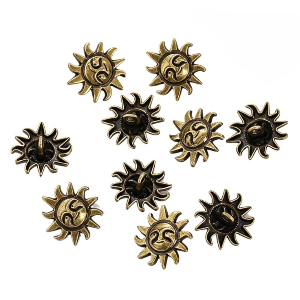 Button Hole Cutter - กระดุมโลหะรูปพระอาทิตย์ 10 ชิ้น สไตล์วินเทจ ลายดอกทานตะวัน สำหรับงานฝีมือ