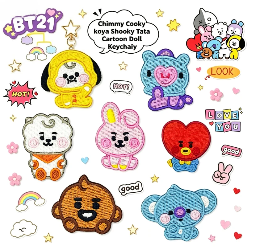 Iron On Patch - LINE FRIENDS BT21 แพทช์ปักตัวการ์ตูนทุกตัวแบบมีกาวในตัว, แพทช์การ์ตูนแบบรีดติดสำหรับเสื้อผ้า DIY,