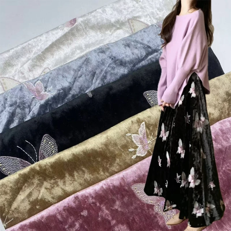ผ้ากำมะหยี่ปักลายผีเสื้อหลากสี - Sewing Velvet Fabric บทวิจารณ์และราคา
