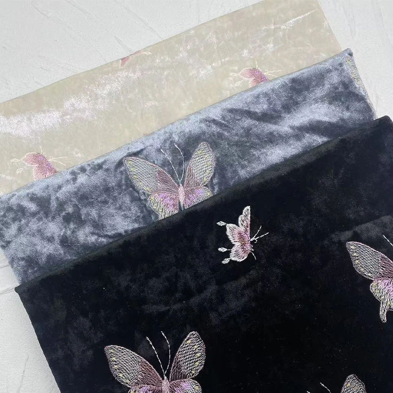 ผ้ากำมะหยี่ปักลายผีเสื้อหลากสี - Sewing Velvet Fabric บทวิจารณ์และราคา