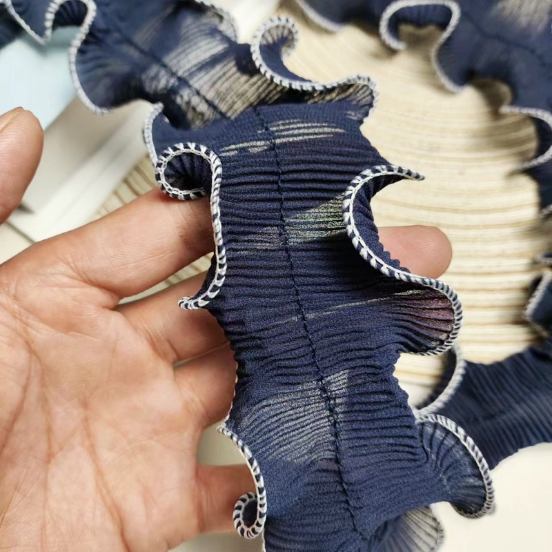 ผ้าชีฟองสีฟ้าเข้มปักขอบหยักงาน - Textile Sewing Factory บทวิจารณ์และราคา